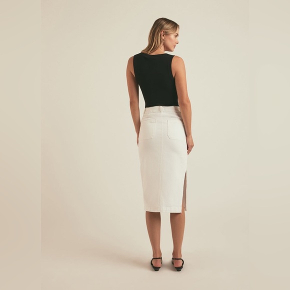 FAVORITE DAUGHTER Denim Midi Skirt The Mischa Leche White Size 24 $218 MSRP NWT - Picture 4 of 15